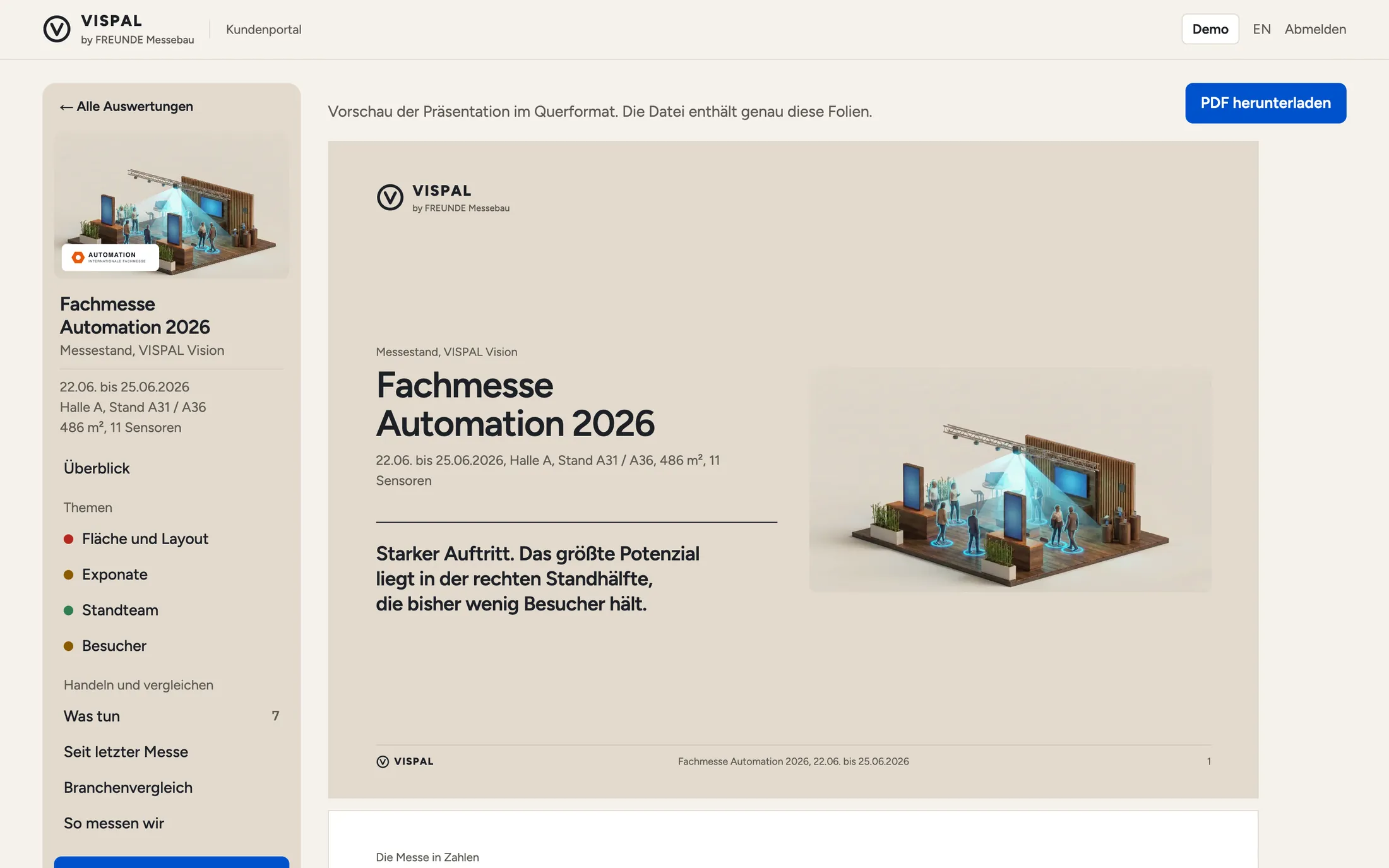 VISPAL customer portal, PDF presentation: preview of the landscape slides with the download button