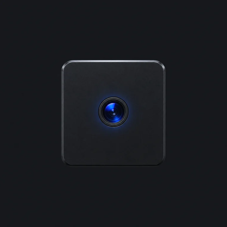 The VISPAL sensor from the front: a small black square with a blue shimmering lens in the centre